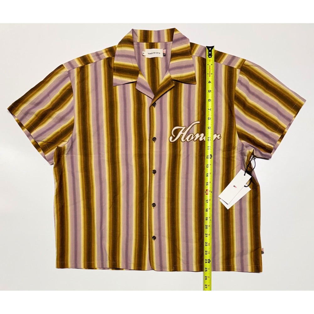 Honor The Gift Mens Striped Short Sleeve Button Up Shirt Brown Purple Size M NEW